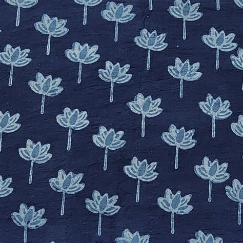 (PRE-CUT 1.90 METER) Pure Cotton Akola Indigo With Small Lotus Motif H ...
