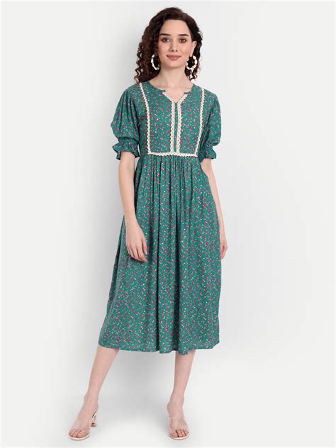 Embrace Style With A Teal Floral Midi Dress For Women's From Aaruvi ...