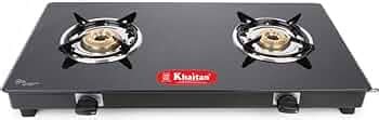 Khaitan 2 Burner Premium Black Toughened Glass LPG Gas Cooktop, Manual ...