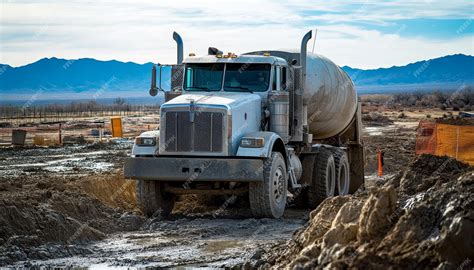 Concrete truck delivery pouring foundation through pipe for ...
