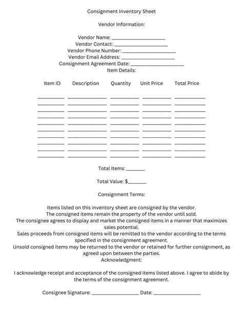 Image result for Consignment Inventory Form