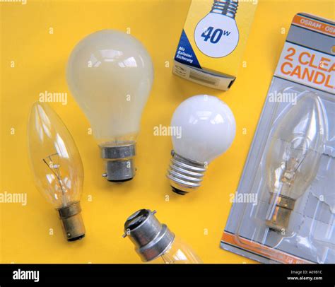 Various tungsten filament electric light bulbs with different fittings ...