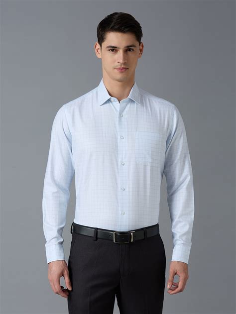 White & Light Blue & Grey Checks 100% Cotton Regular Fit Formal Full S