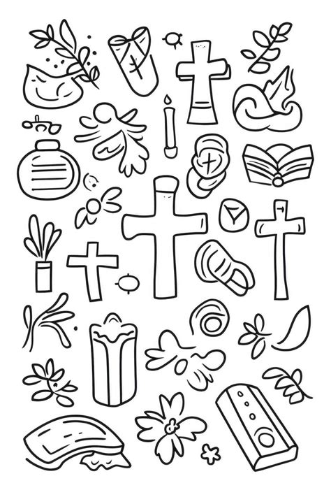 Line art drawing of christian religious icons such as jesus christ ...