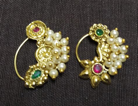 Buy Vighnaharta Golden Moti Pearls Nath Nathiya nose pin Gold Plated ...