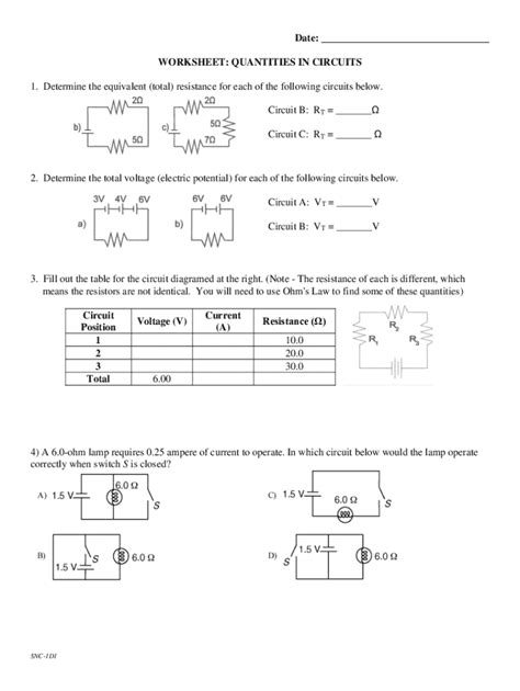 Fillable Online CIRCUITS WORKSHEET 1. Determine the equivalent total ...