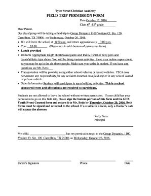 Fillable Online tsca field trip permission form - Tyler Street ...