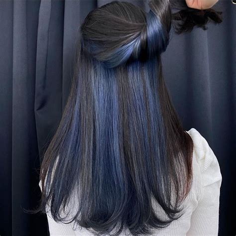 Navy highlights | Blue hair highlights, Blue hair, Hair color underneath