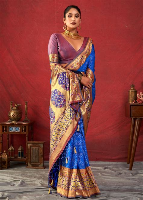 Pure Paithani Patola Fusion Banarasi Silk Royal Blue Handloom Saree ...