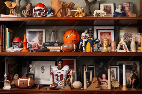 Sports Memorabilia Collection on Display Shelf | Premium AI-generated image