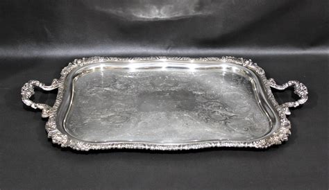 Large Antique Silver Plated Serving Tray with Floral Decoration at 1stDibs