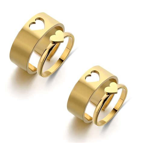 Combo of 2 Beautiful Gold Plated Heart Couple Rings – Shoppers Point India