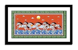 IMAGING CANVAS® Vaastu 7 Running Horses Pattachitra Painting | Framed ...
