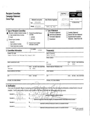 Fillable Online COVER PAGE Recipient Committee Campaign Statement Cover ...