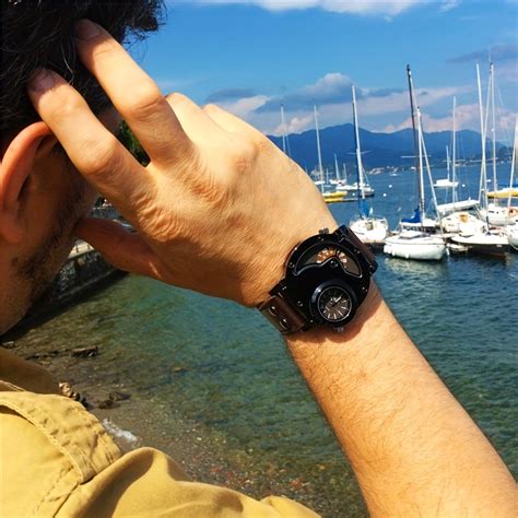 Unique Double Time Zone Men's Sports Quartz Watch with PU Leather Stra ...