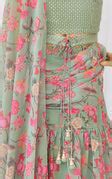 Forest Green Georgette Pre-Stitched Ruffle Saree with Embellished Belt