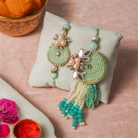 Buy Garden Grace Green Bhaiya Bhabhi Rakhi Online in India - Mypoojabox.in