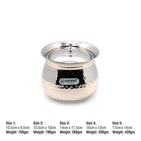 Coconut Stainless Steel Gaze Handi with Lid - Hammered Finish,Cook n S ...