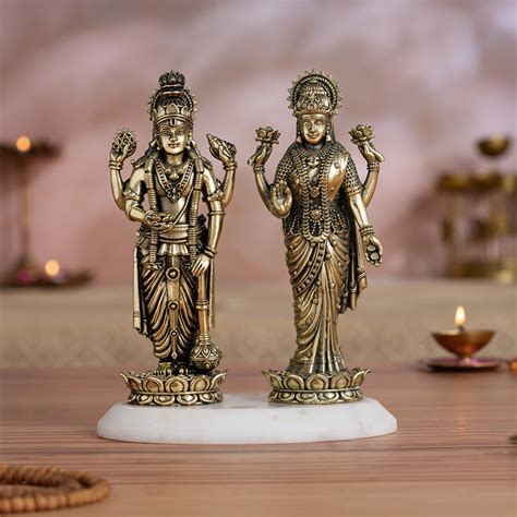 Brass Standing Vishnu Lakshmi Idol Pair (6 Inch)