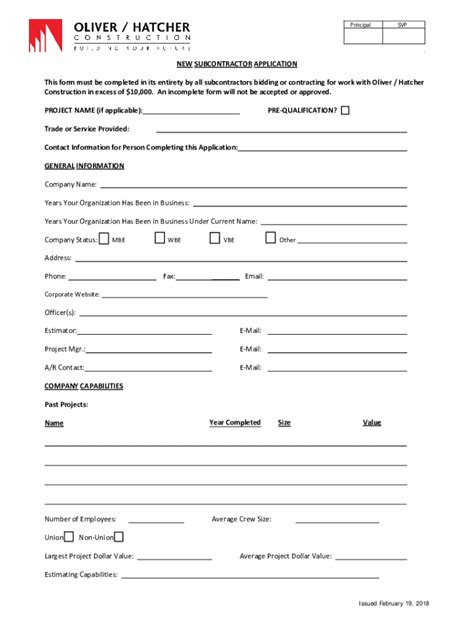 New Subcontractor Application - Blank Fillable Template | Fill Out ...