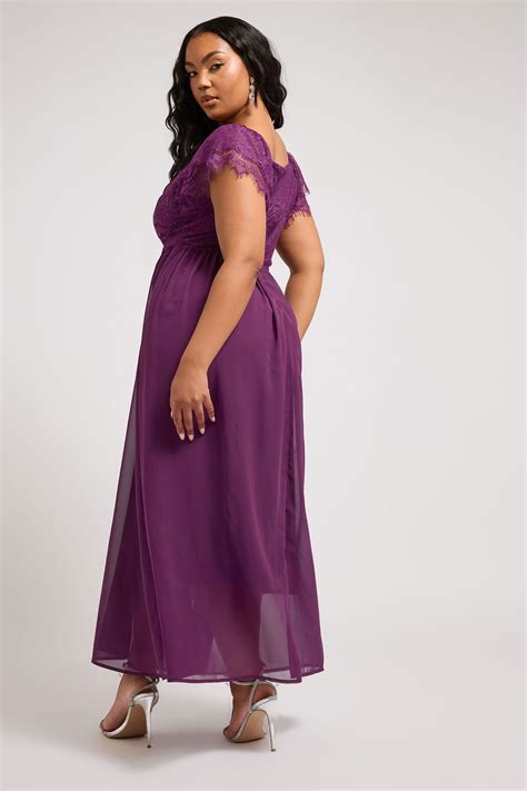 YOURS LONDON Plus Size Purple Lace Maxi Wrap Dress | Yours Clothing