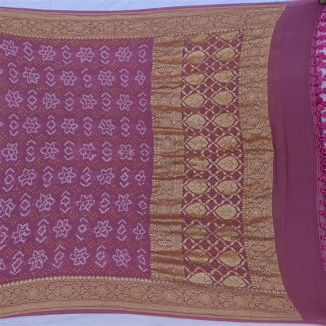 Pink Pure Georgette Banarasi Handloom Bandhani Dupatta - Tilfi
