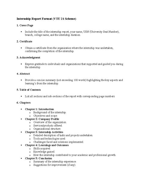 Internship Report Format Guidelines (VTU 21 Scheme) - Studocu