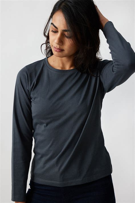 Explore Pima Crew Full Sleeve T shirt for Women Charcoal