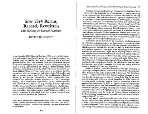 Star Trek Rerun, Reread, Rewritten: Analyzing Fan Writing as Poaching ...