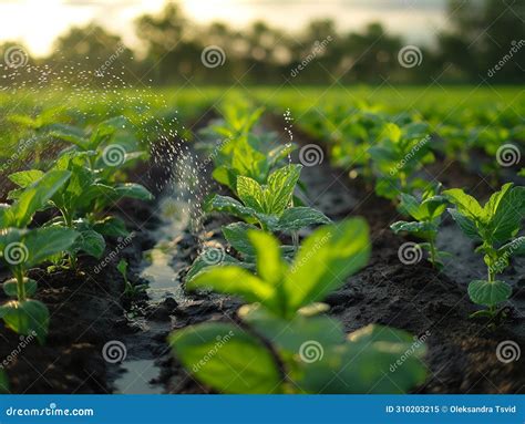 Irrigation System on Agricultural Soybean Field, Grow Plants in the Dry ...
