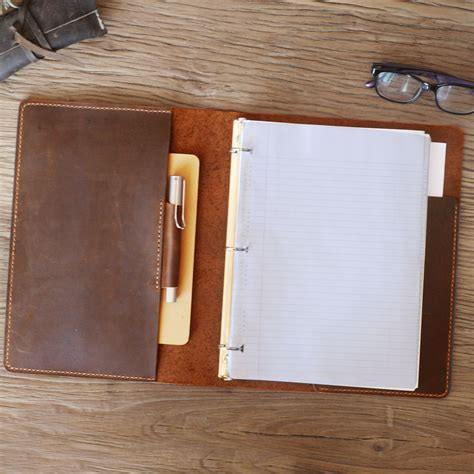 Leather 3 Ring Binder Business Portfolio Folders with Pockets - Brown ...