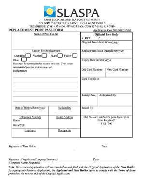 Fillable Online pass replacement form - George F. L. Charles Airport ...