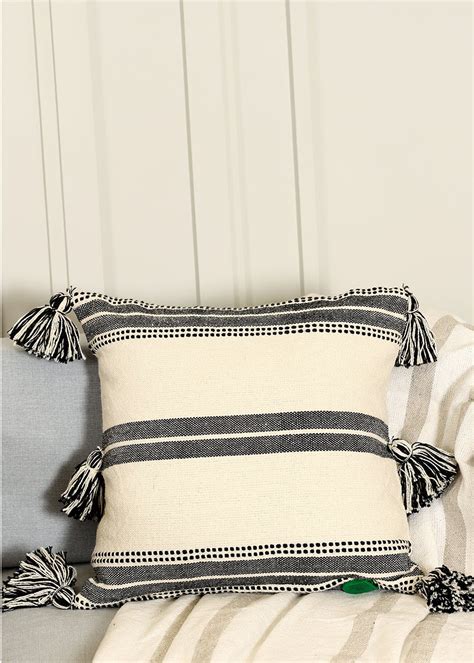 Get Black Stripes Cushion Cover With Tassels at ₹ 1150 | LBB Shop