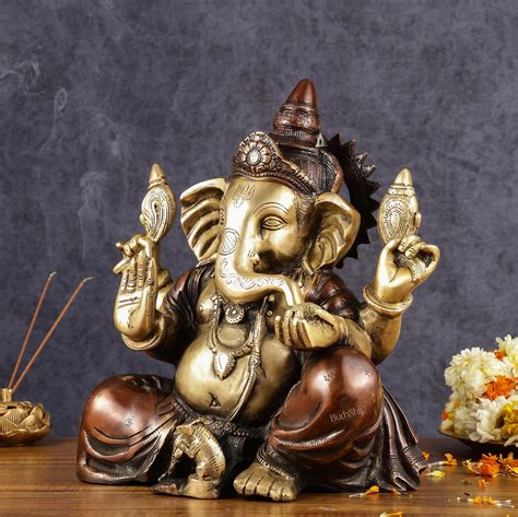Buy Ganapati Brass Idol - Extraordinary Double Chola Finish, 13" Height ...