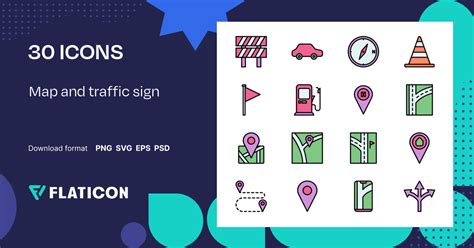 Map and traffic sign Icon Pack | Outline Color | 30 .SVG Icons