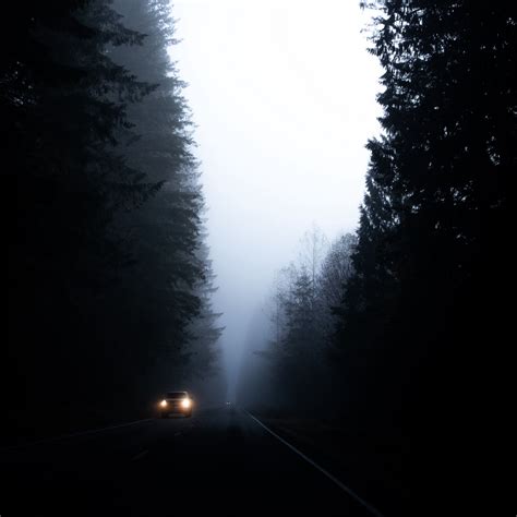 Download wallpaper 3415x3415 road, fog, dark, trees, car ipad pro 12.9 ...