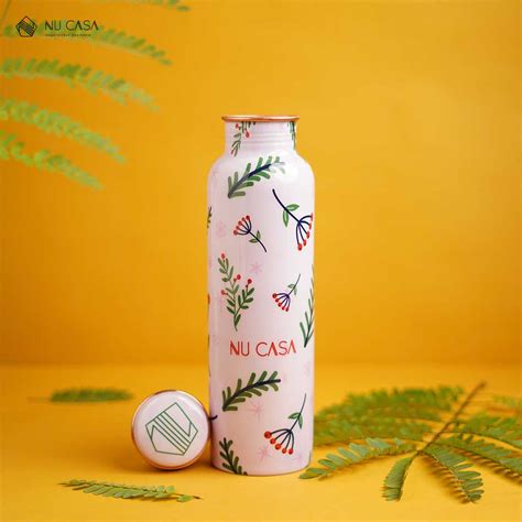 Cherry Blossom Print Pure Copper Bottle - 1000ml - Nu Casa