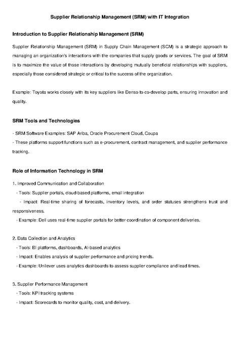 Supplier Relationship Management (SRM) with IT Integration Overview ...