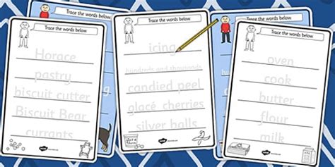 Trace the Words Worksheets to Support Teaching on Biscuit Bear