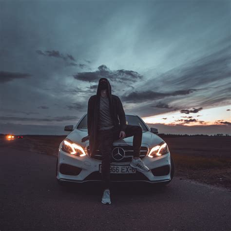 Download wallpaper 3415x3415 mercedes, man, mask, hood, car ipad pro 12 ...