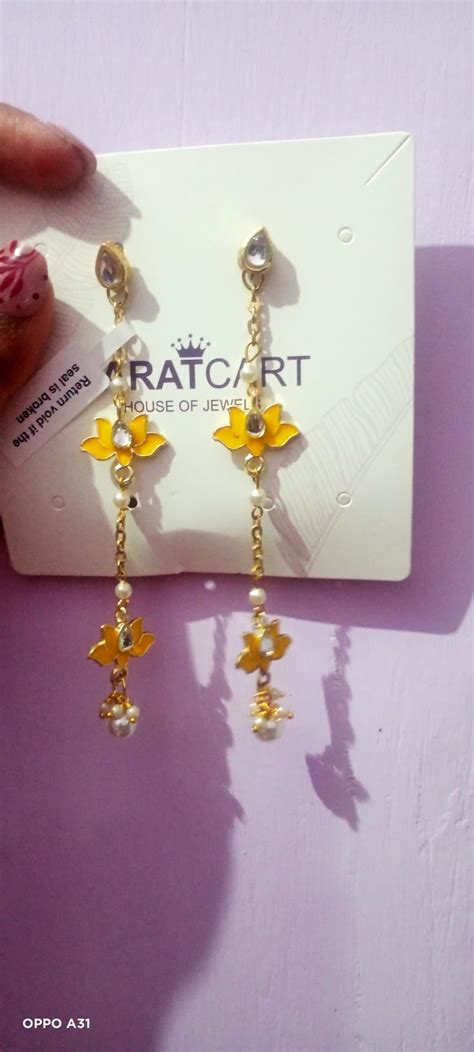 Karatcart Gold Plated Lotus Shape Yellow Kundan Drop Earrings for Women ...