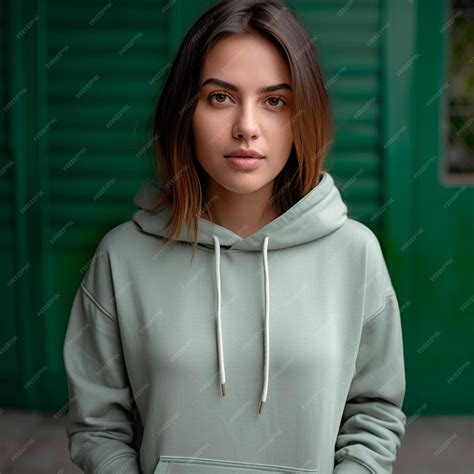 Premium Photo | Front view of a woman in Light Green hoodie with Green ...