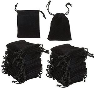SYGA Set of 200 Black Velvet Cloth Jewellery Pouches/Drawstring Bags ...