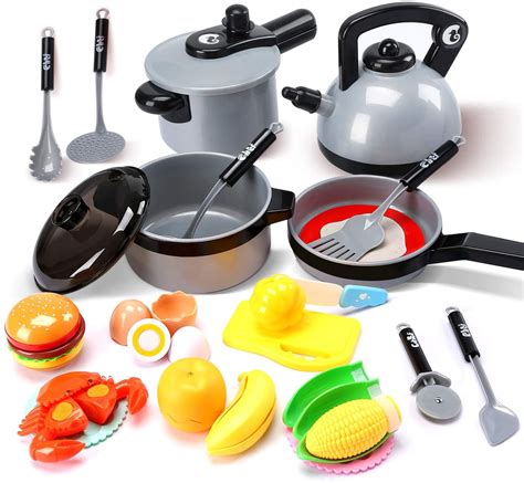 CUTE STONE Kids Kitchen Pretend Play Toys Play Cooking Set Cookware ...
