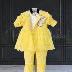 Classic Designer Yellow Top with Pant and White Inner for Baby Girls