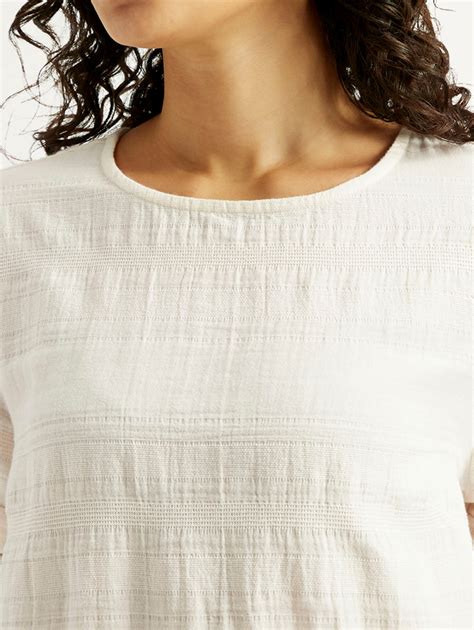 Women's Self Design Off White Round Neck Top – Levis India Store