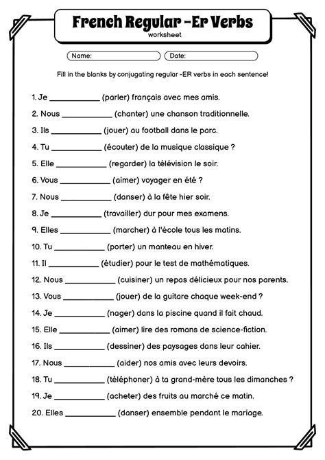 15 French ER Verb Conjugation Worksheet - Free PDF at worksheeto.com