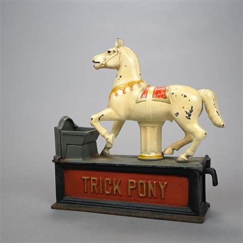 Vintage Book of Knowledge Cast Iron Mechanical Bank, Trick Pony, 20th ...