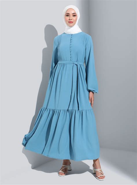 Light Navy Blue - Crew neck - Unlined - Modest Dress