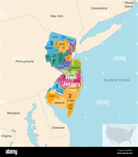 New Jersey state counties colored by congressional districts vector map ...